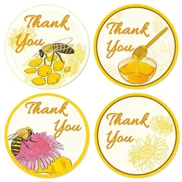 500 Roll Bee Honeycomb Sealing Thank You Sticker 1 inch Round - Picture 2 of 3